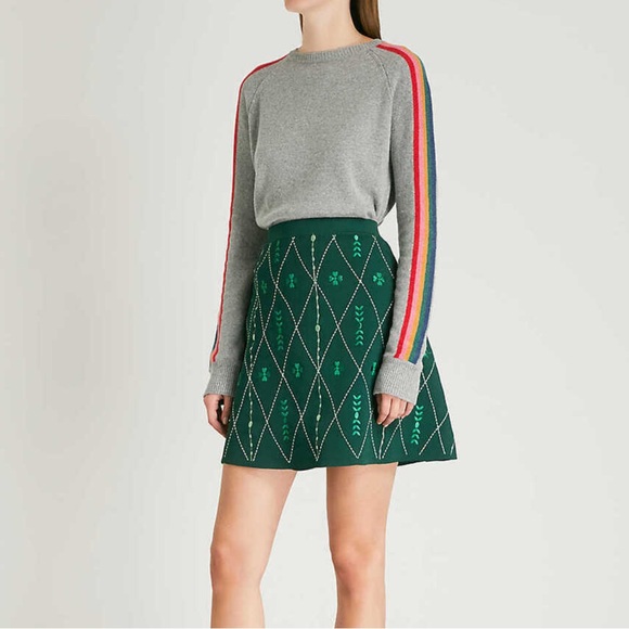 Sandro Embroidered Skirt in Green - Picture 1 of 6